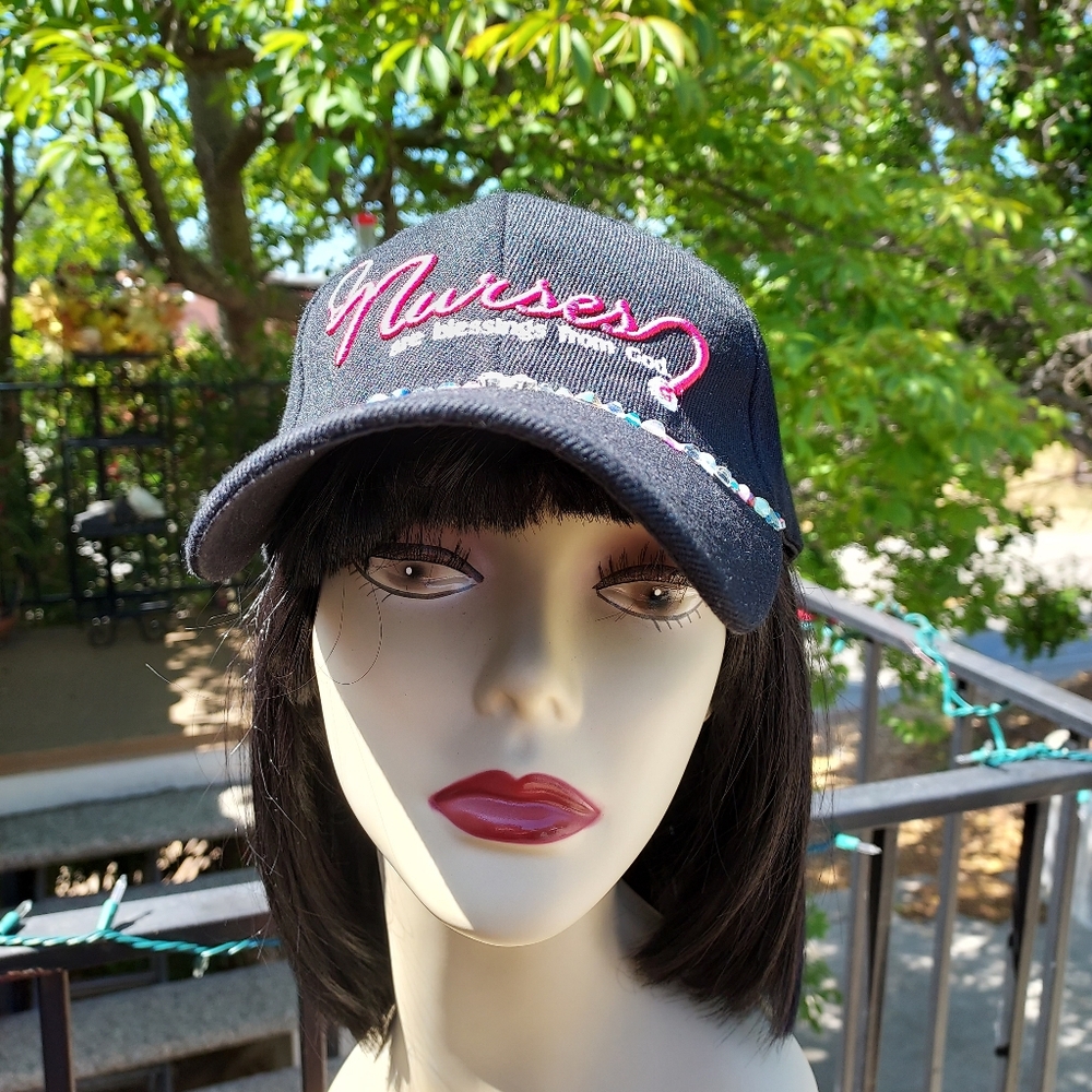Swarovski Crystal Black Embroidered 'Nurses' Baseball hat